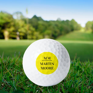 Balles De Golf monogramme jaune noir initiales nom minimaliste