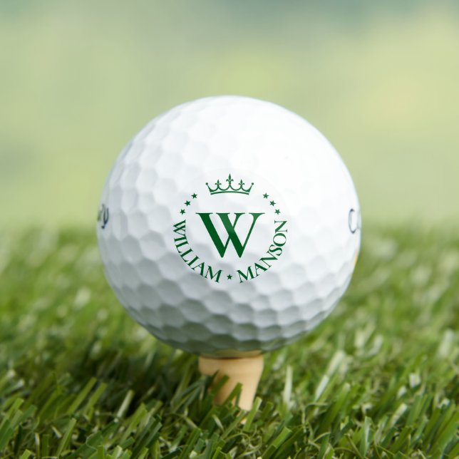 Balles De Golf Monogramme Luxe Golf Couronne Royale Étoiles Vert (T-shirt Insitu)