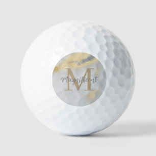 Balles De Golf Monogramme Marbre initial or et gris