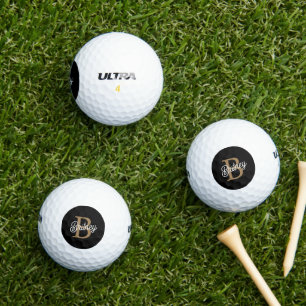 Balles De Golf Monogramme moderne élégant Nom Black Gold Script
