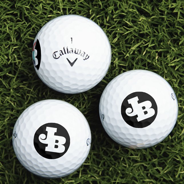 Balles De Golf Monogramme moderne Noir et Blanc Gras Initiales (Golf Balls with Interlocked Logo Initials)