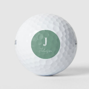 Balles De Golf Monogramme moderne Nom Sage Green