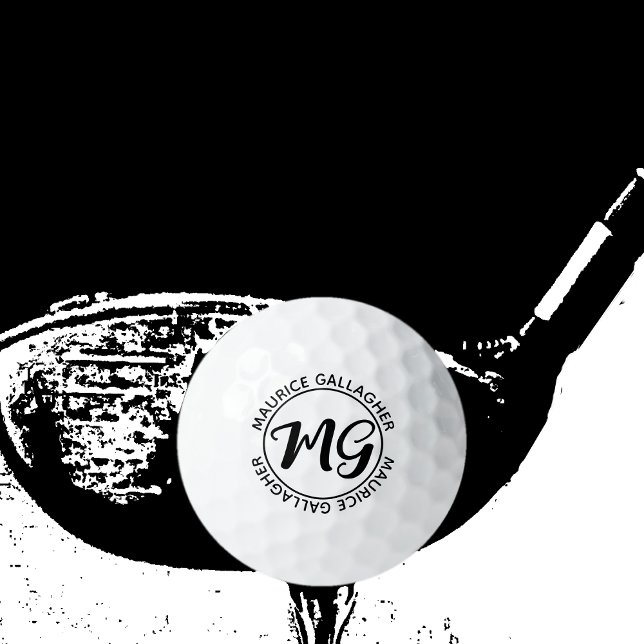Balles De Golf Monogramme monogrammed nom initiales b.w. (Créateur téléchargé)