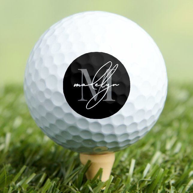 Balles De Golf Monogramme Noir Blanc (Black White Monogram Golf Balls)