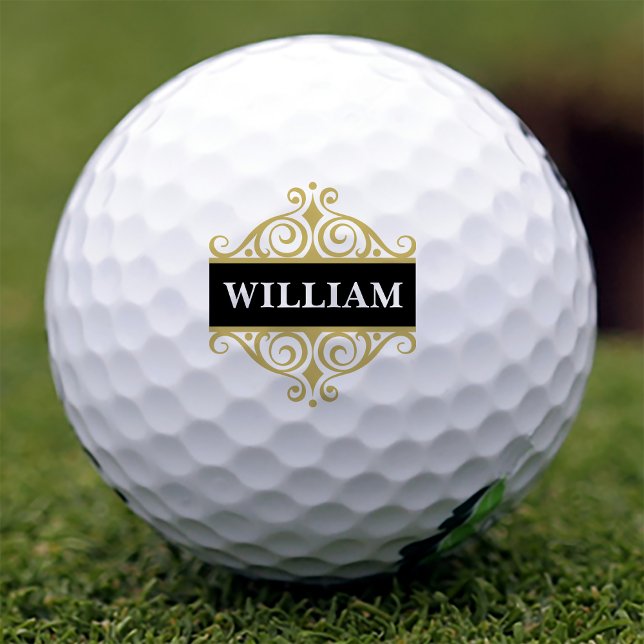 Balles De Golf Monogramme noir élégant et or (Créateur téléchargé)