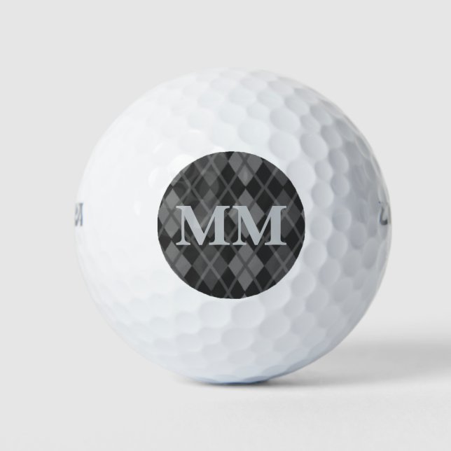 Balles De Golf Monogramme noir et gris initial (Devant)