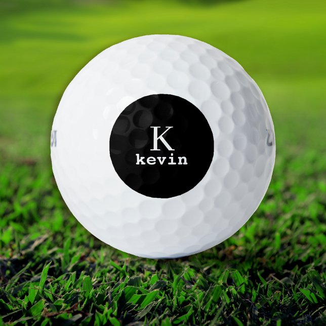 Balles De Golf Monogramme noir initial nom personnalisé (Créateur téléchargé)