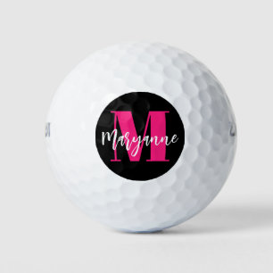 Balles De Golf Monogramme noir rose moderne initial
