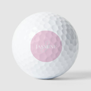 Balles De Golf Monogramme Nom Rose Pâle Blanc Élégant Féminin 