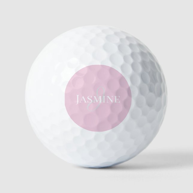 Balles De Golf Monogramme Nom Rose Pâle Blanc Élégant Féminin  (Recto)