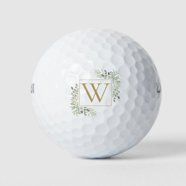 Balles De Golf Monogramme Or Moderne Eau Verte Et Or  (Devant)