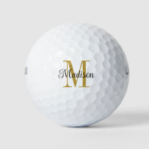Balles De Golf Monogramme or personnalisé Nom noir initial