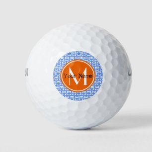 Balles De Golf Monogramme orange Nom personnalisé Chouettes bleue