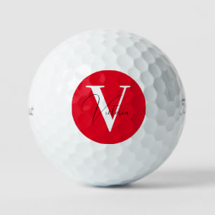 Balles De Golf monogramme personnalisé chic et pop rouge