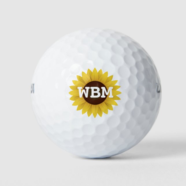 Balles De Golf Monogramme personnalisé de tournesol (Devant)