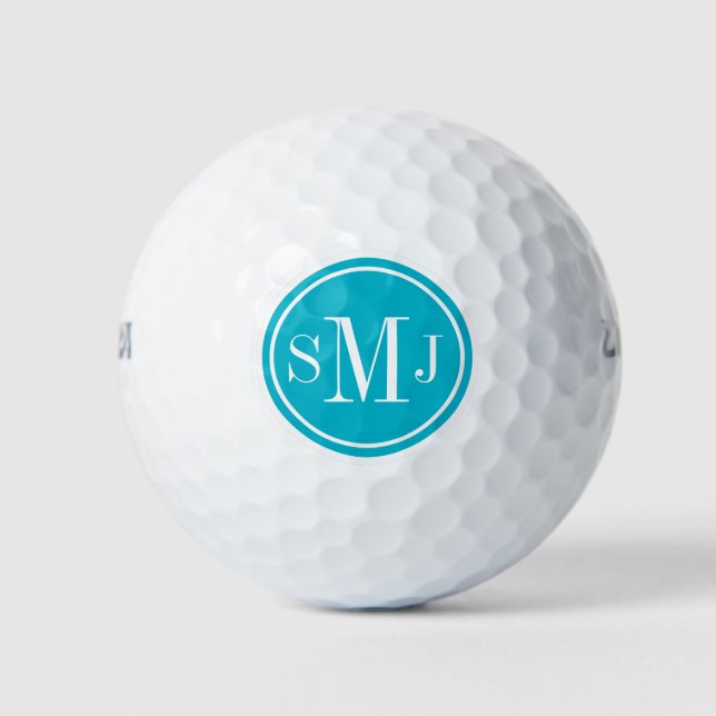 Balles De Golf Monogramme personnalisé et cadre bleu plongée (Devant)