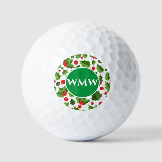 Balles De Golf Monogramme personnalisé Holly Feuille Golf Ball (Recto)