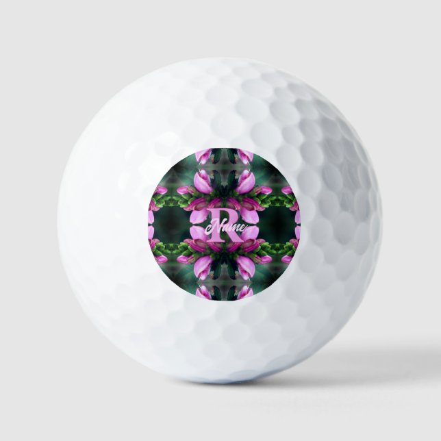 Balles De Golf Monogramme personnalisé initial nom Fleur rose Art (Recto)