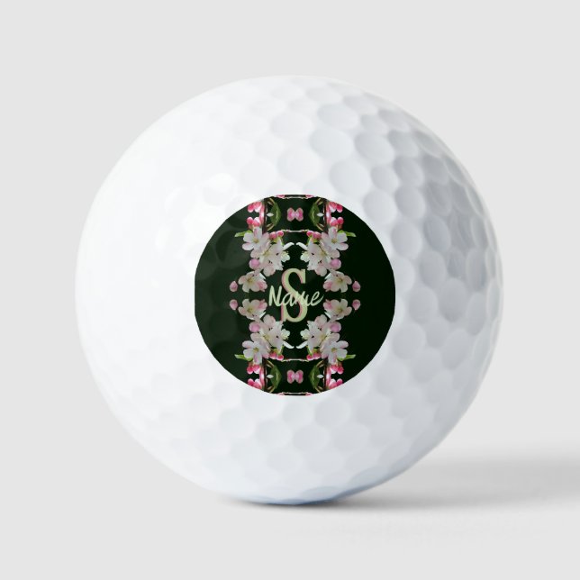 Balles De Golf Monogramme personnalisé initial nom fleurs printan (Recto)