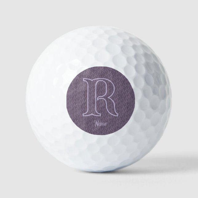 Balles De Golf Monogramme personnalisé initial nom floral violet (Recto)