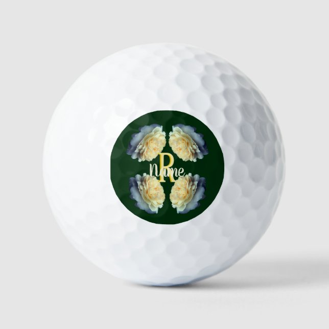 Balles De Golf Monogramme personnalisé initial nom Roses jaunes (Recto)