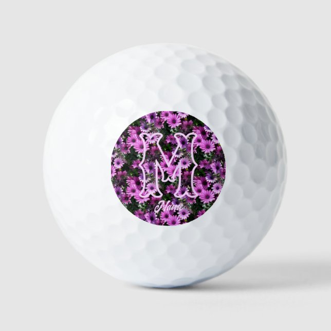 Balles De Golf Monogramme personnalisé initial nom violettes marg (Recto)