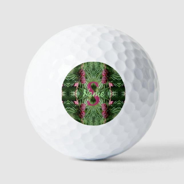 Balles De Golf Monogramme personnalisé Initiale Nom Cônes de pin  (Recto)