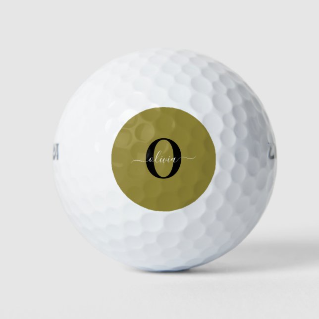 Balles De Golf Monogramme personnalisé Nom de script Black Gold W (Devant)