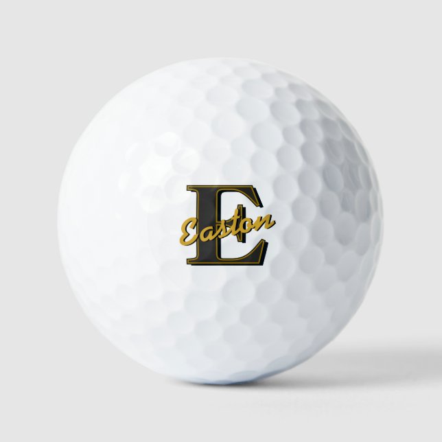 Balles De Golf Monogramme personnalisé Nom initial Noir et Or (Recto)