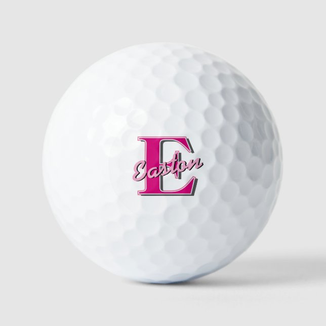 Balles De Golf Monogramme personnalisé Nom initial rose et gris (Recto)
