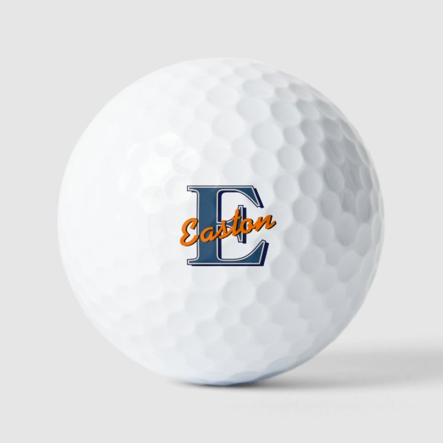 Balles De Golf Monogramme personnalisé Nom Marine Bleu et orange (Recto)