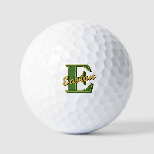 Balles De Golf Monogramme personnalisé Nom Vert foncé et or (Recto)