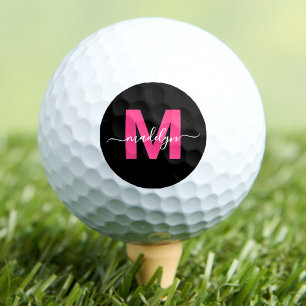 Balles De Golf Monogramme personnalisé rose moderne