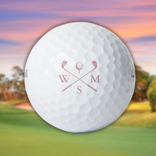 Balles De Golf Monogramme personnalisé rose poudrée élégant