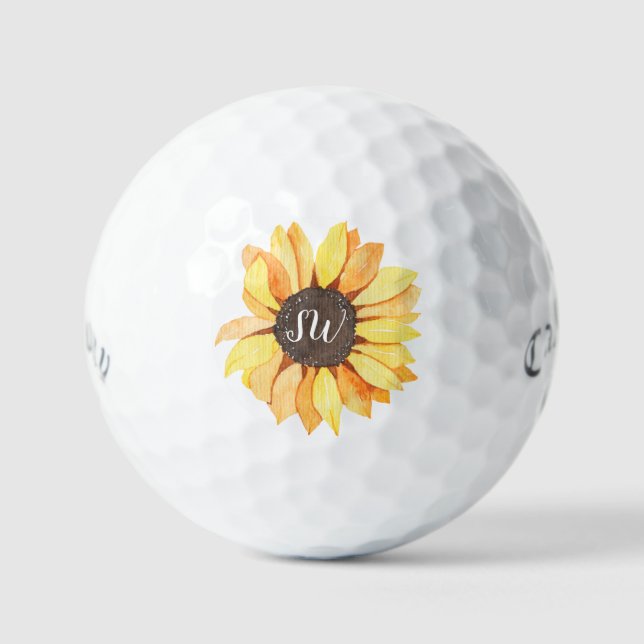 Balles De Golf Monogramme personnalisé Tournesol rustique (Recto)