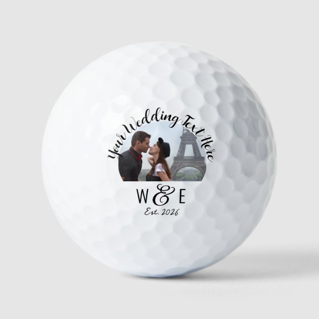 Balles De Golf Monogramme Photo Script Mariage Golf Balls (Recto)