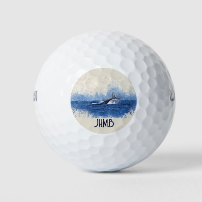 Balles De Golf Monogramme Queue de Baleine Océan Faune Marine (Devant)
