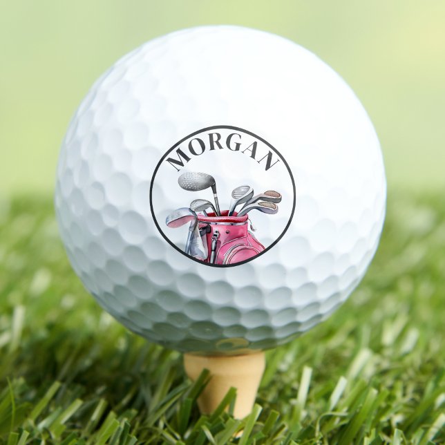 Balles De Golf Monogramme Rose (Pink Name Monogram Golf Balls)