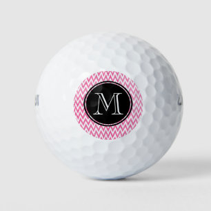 Balles De Golf Monogramme rose blanc Chevron