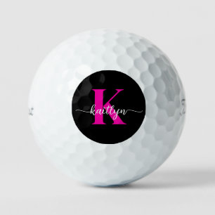 Balles De Golf Monogramme rose chaud noir