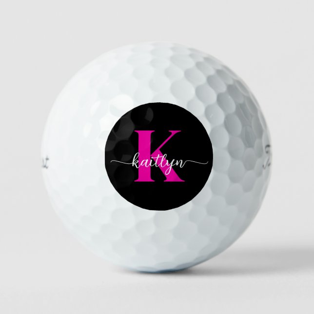 Balles De Golf Monogramme rose chaud noir (Recto)