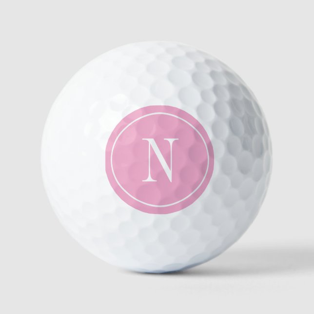 Balles De Golf Monogramme rose et blanc moderne (Recto)