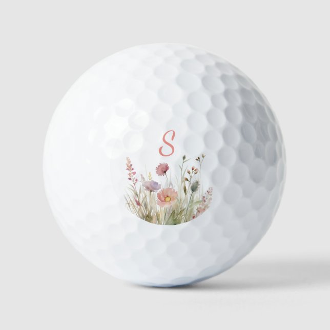 Balles De Golf Monogramme rose Fleur sauvage floral (Recto)
