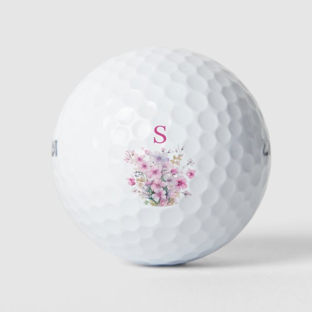 Balles De Golf Monogramme rose floral botanique (Devant)