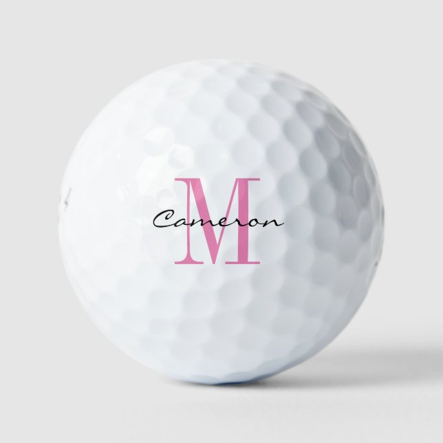 Balles De Golf Monogramme rose initial et nom cadeau personnalisé (Devant)
