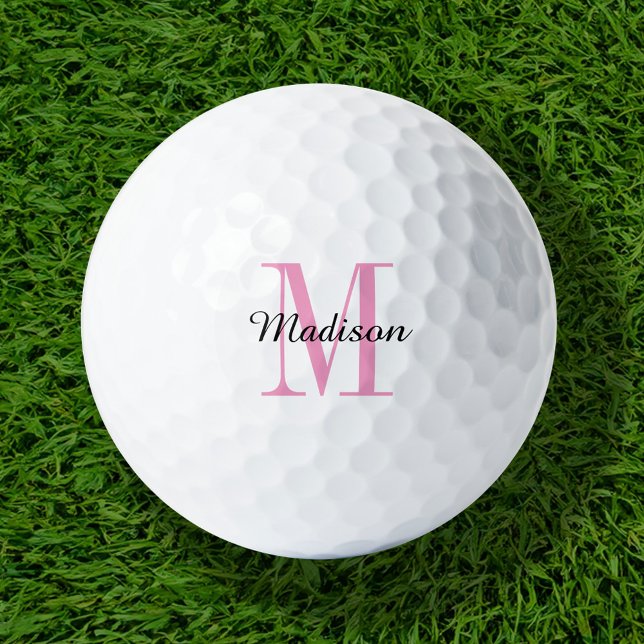 Balles De Golf Monogramme rose initial et nom personnalisé (Créateur téléchargé)