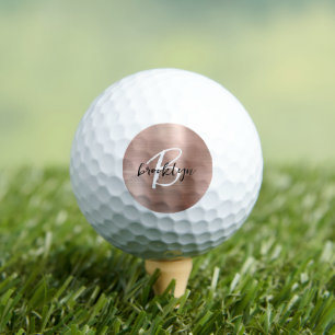 Balles De Golf Monogramme rose métal brossé or