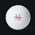 Balles De Golf Monogramme rose personnalisé Nom noir initial<br><div class="desc">Monogramme rose personnalisable une initiale avec un nom noir. Design simple et élégant,  vous pouvez facilement customiser.</div>