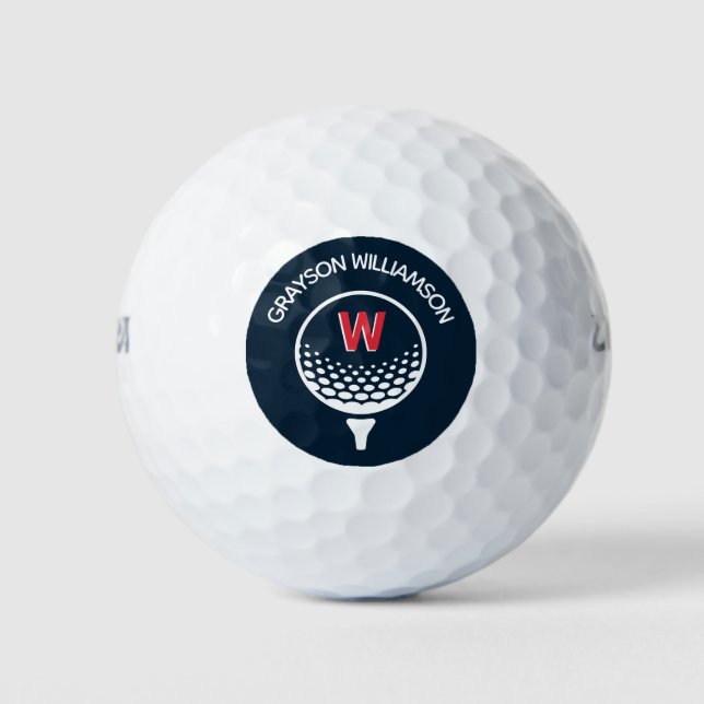 Balles De Golf Monogramme Rouge Blanc & Bleu (Devant)