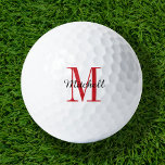 Balles De Golf Monogramme rouge initial et nom personnalisé<br><div class="desc">Améliorez votre jeu de golf avec nos balles de golf personnalisées, personnalisées avec un simple monogramme classique initial et une superposition de nom de script. Choisissez parmi une large sélection de couleurs pour créer un design intemporel qui est vraiment unique. Ces balles de golf sont un cadeau parfait pour n’importe...</div>